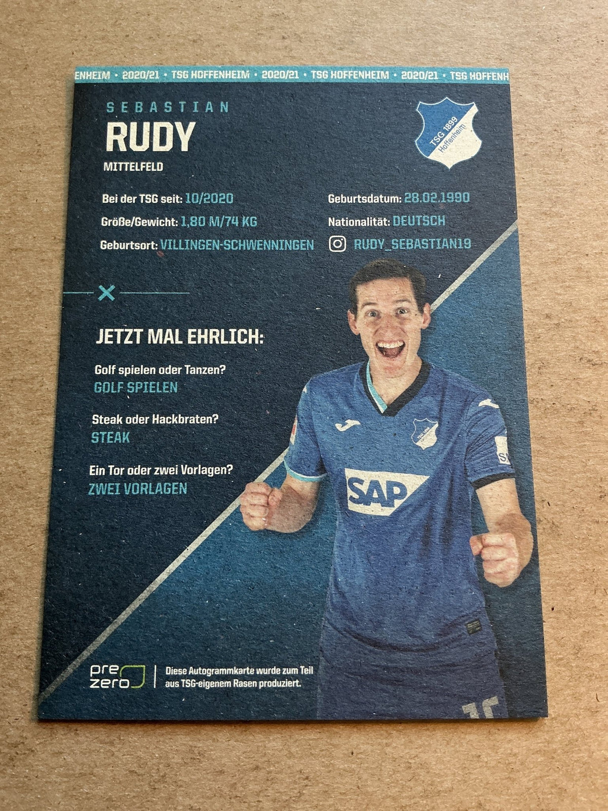 Sebastian Rudy, Germany 🇩🇪 TSG 1899 Hoffenheim 2020/21 hand signed - Autographs-World