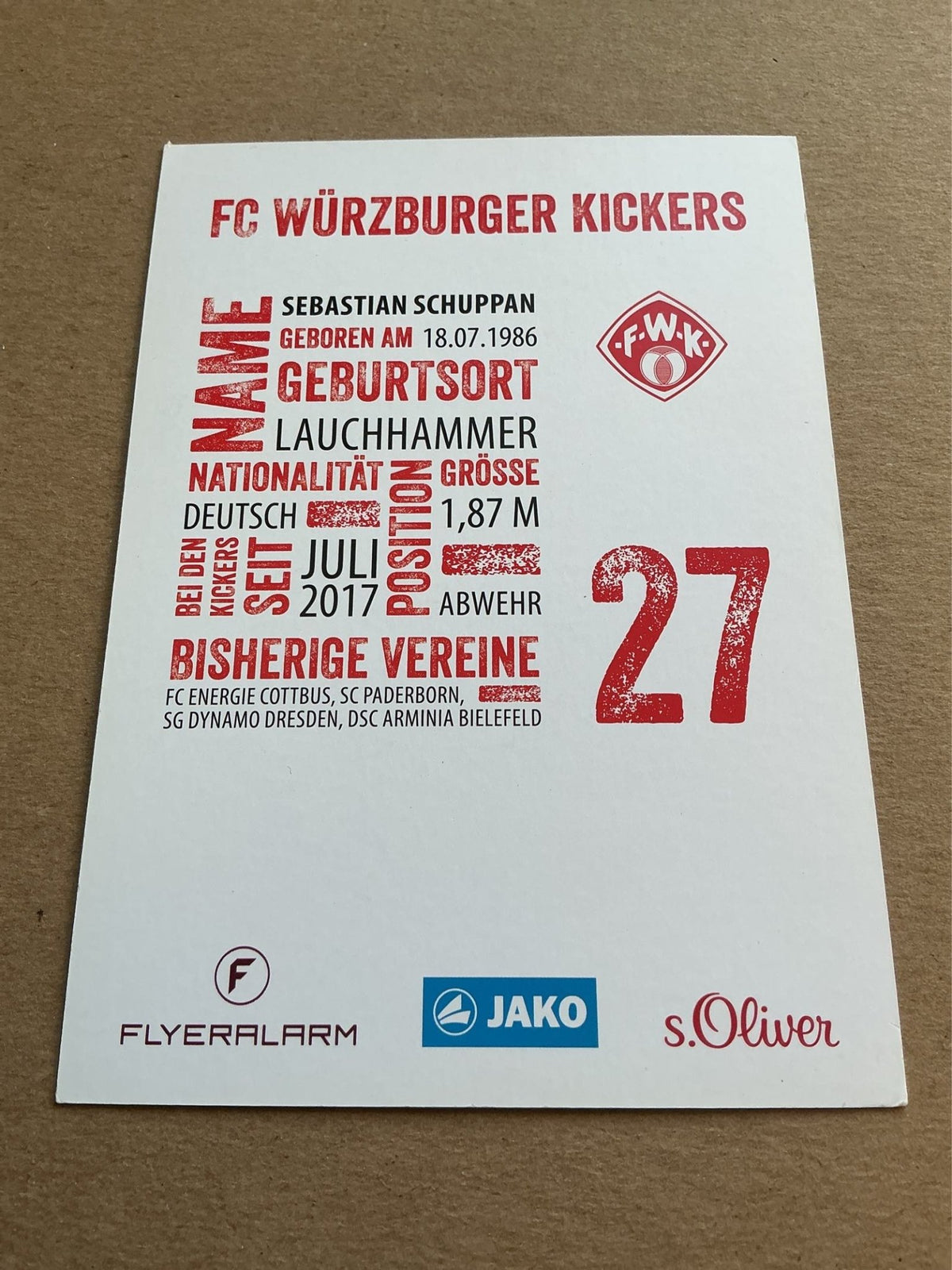 Sebastian Schuppan, Germany 🇩🇪 FC Würzburger Kickers 2017/18 hand signed - Autographs-World