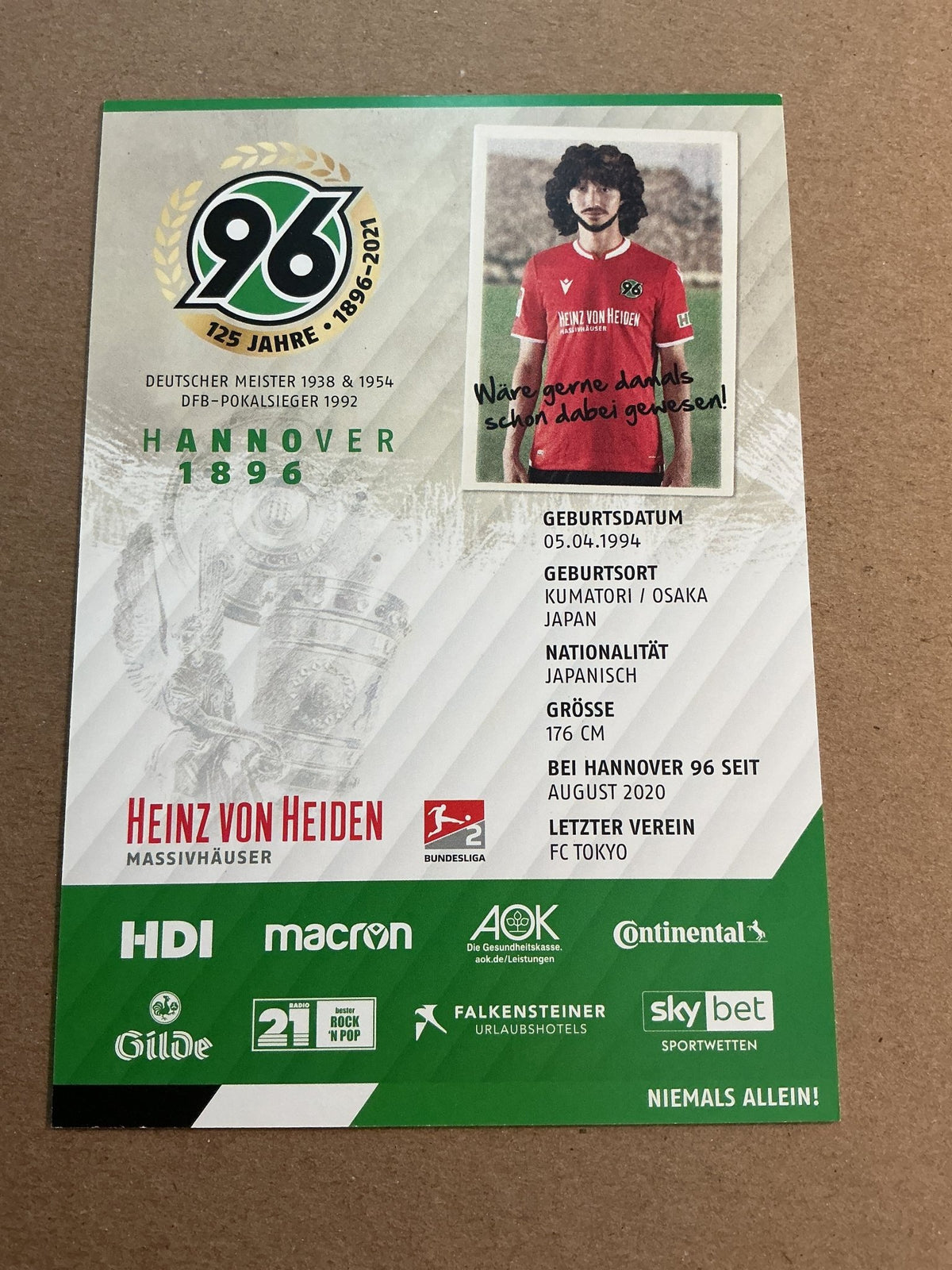 Sei Muroya, Japan 🇯🇵 Hannover 96 2020/21 hand signed - Autographs-World