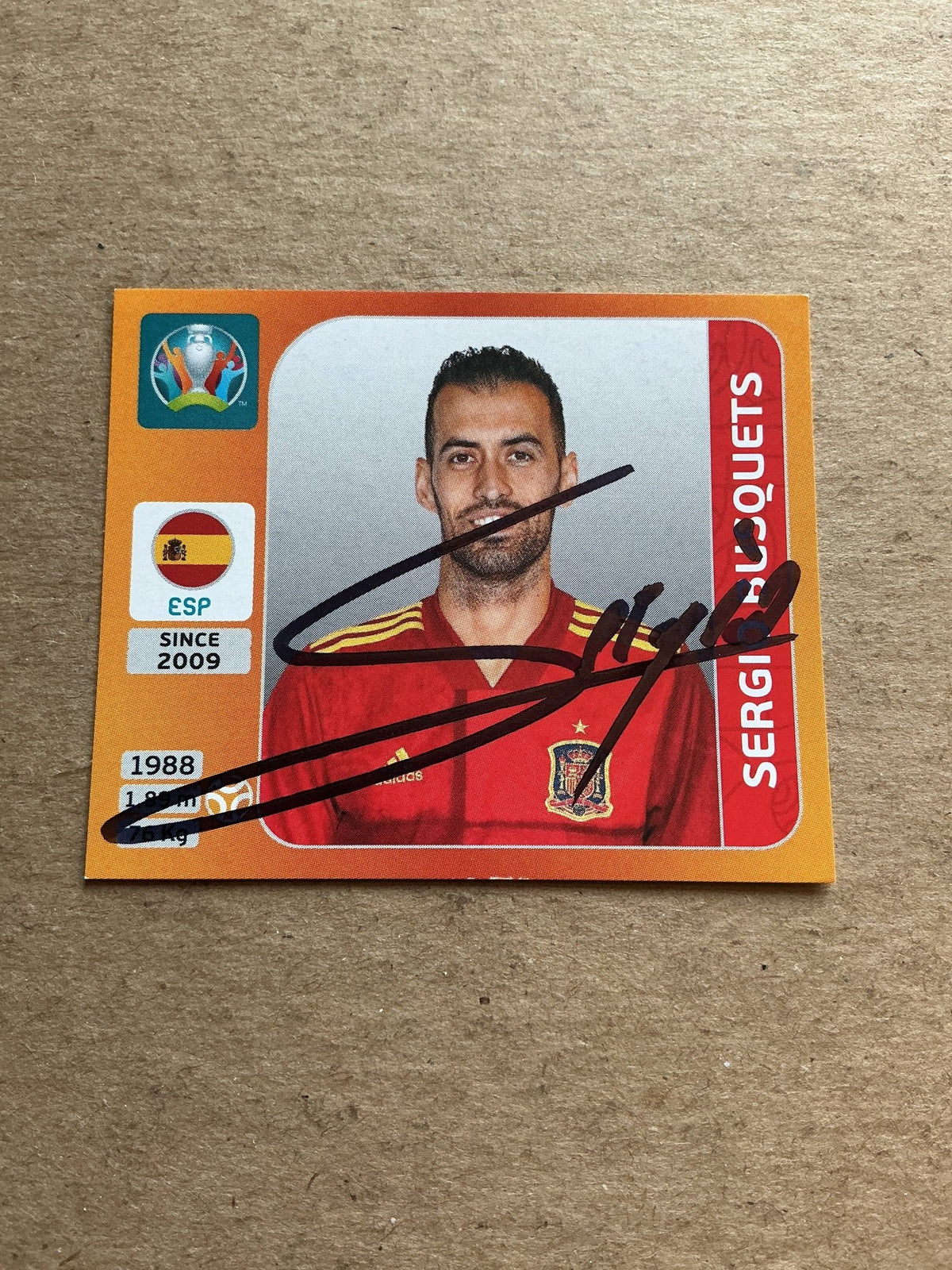 Sergio Busquets, Spain 🇪🇸 UEFA Euro 2020 Panini hand signed - Autographs-World