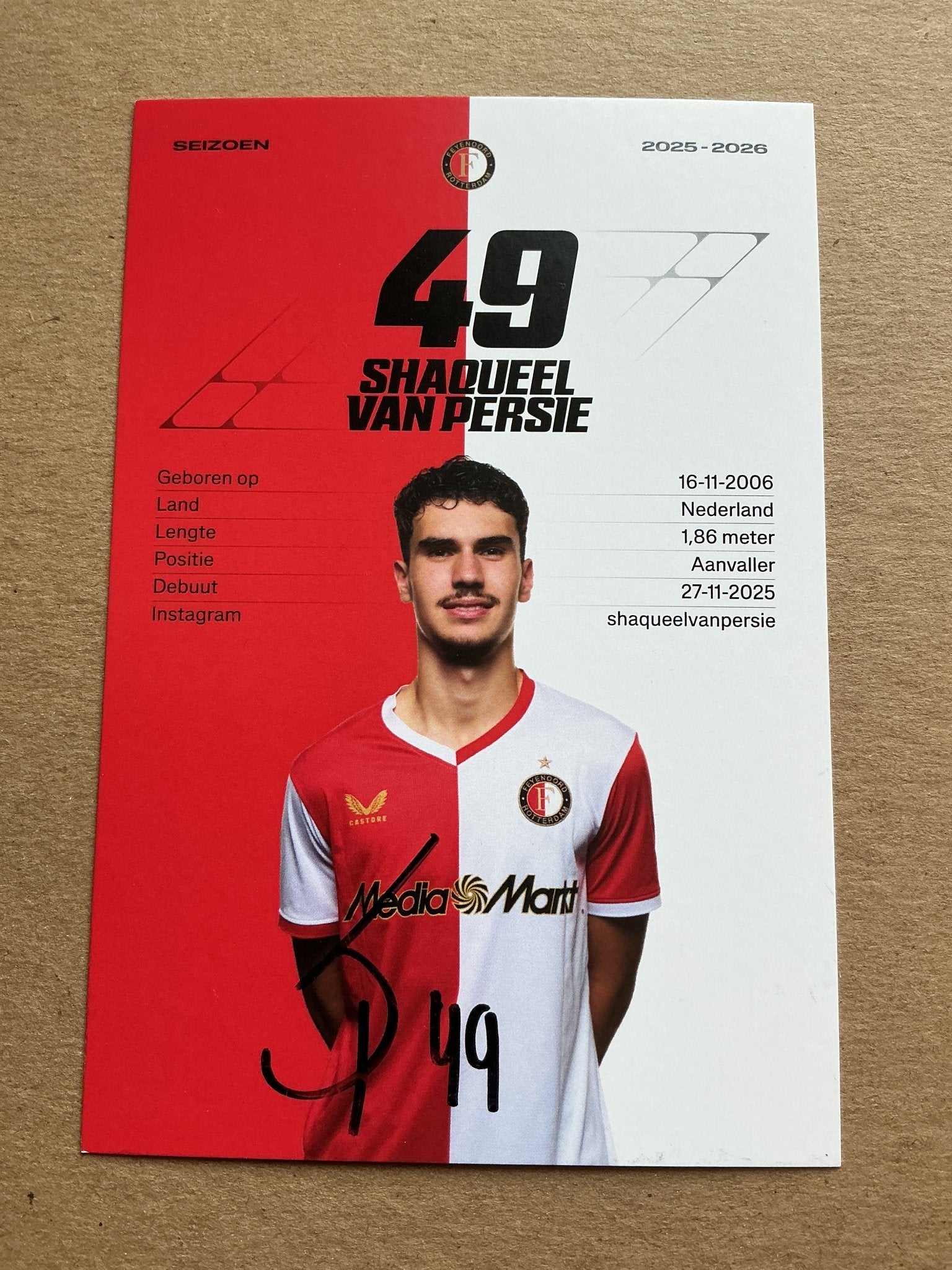 Shaqueel Van Persie, Netherlands 🇳🇱 Feyenoord Rotterdam 2025/26 hand signed - Autographs-World