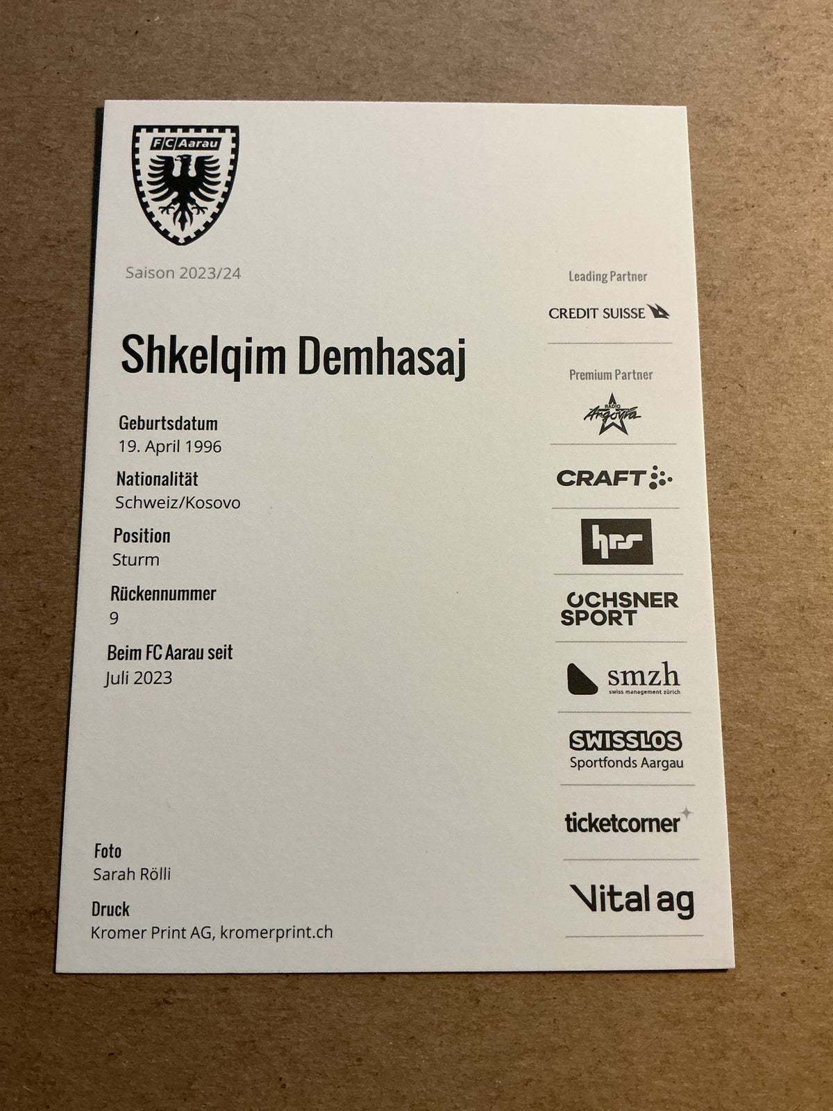 Shkelqim Demhasaj, Kosovo 🇽🇰 FC Aarau 2023/24 hand signed - Autographs-World