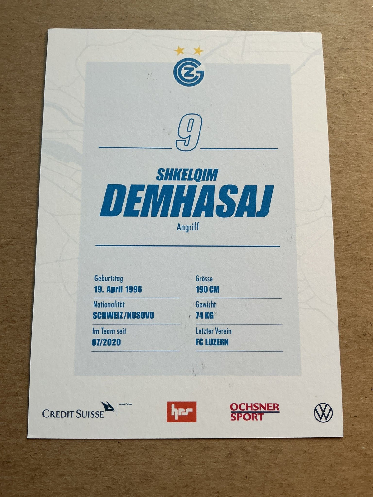 Shkelqim Demhasaj, Switzerland 🇨🇭 Grasshopper Club Zürich 2020/21 hand signed - Autographs-World