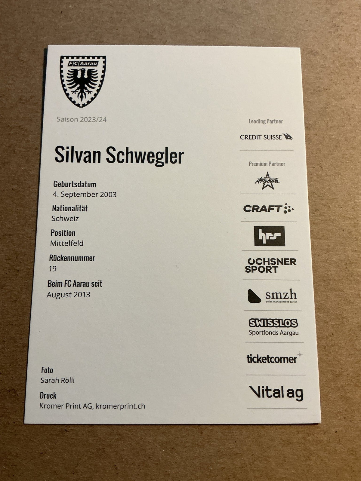 Silvan Schwegler, Switzerland 🇨🇭 FC Aarau 2023/24 hand signed - Autographs-World