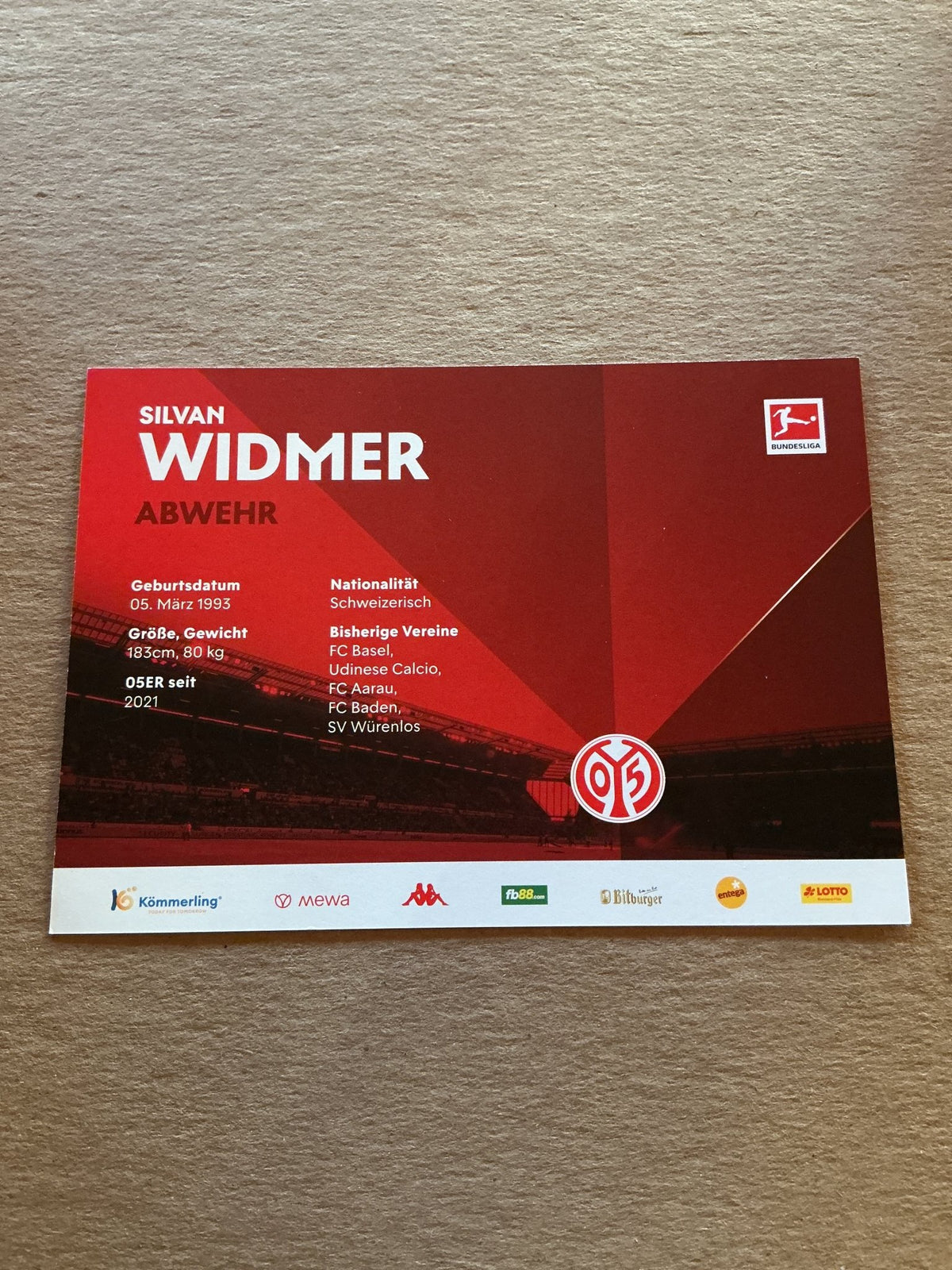 Silvan Widmer, Switzerland 🇨🇭 FSV Mainz 05 2022/23 hand signed - Autographs-World