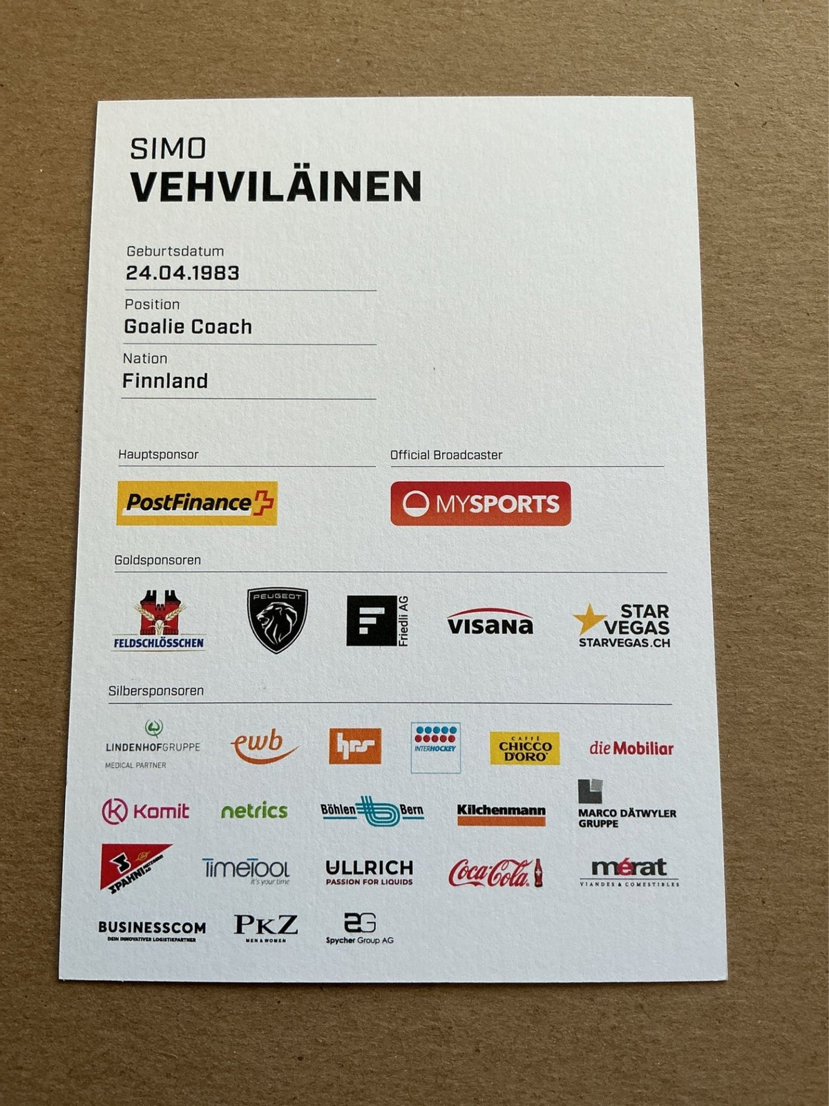 Simo Vehviläinen, Finland 🇫🇮 SC Bern 2023/24 hand signed - Autographs-World
