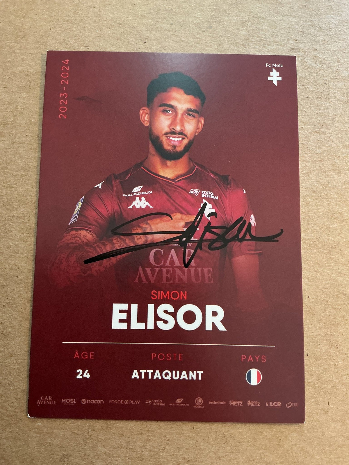 Simon Elisor, France 🇫🇷 FC Metz 2023/24 hand signed - Autographs-World