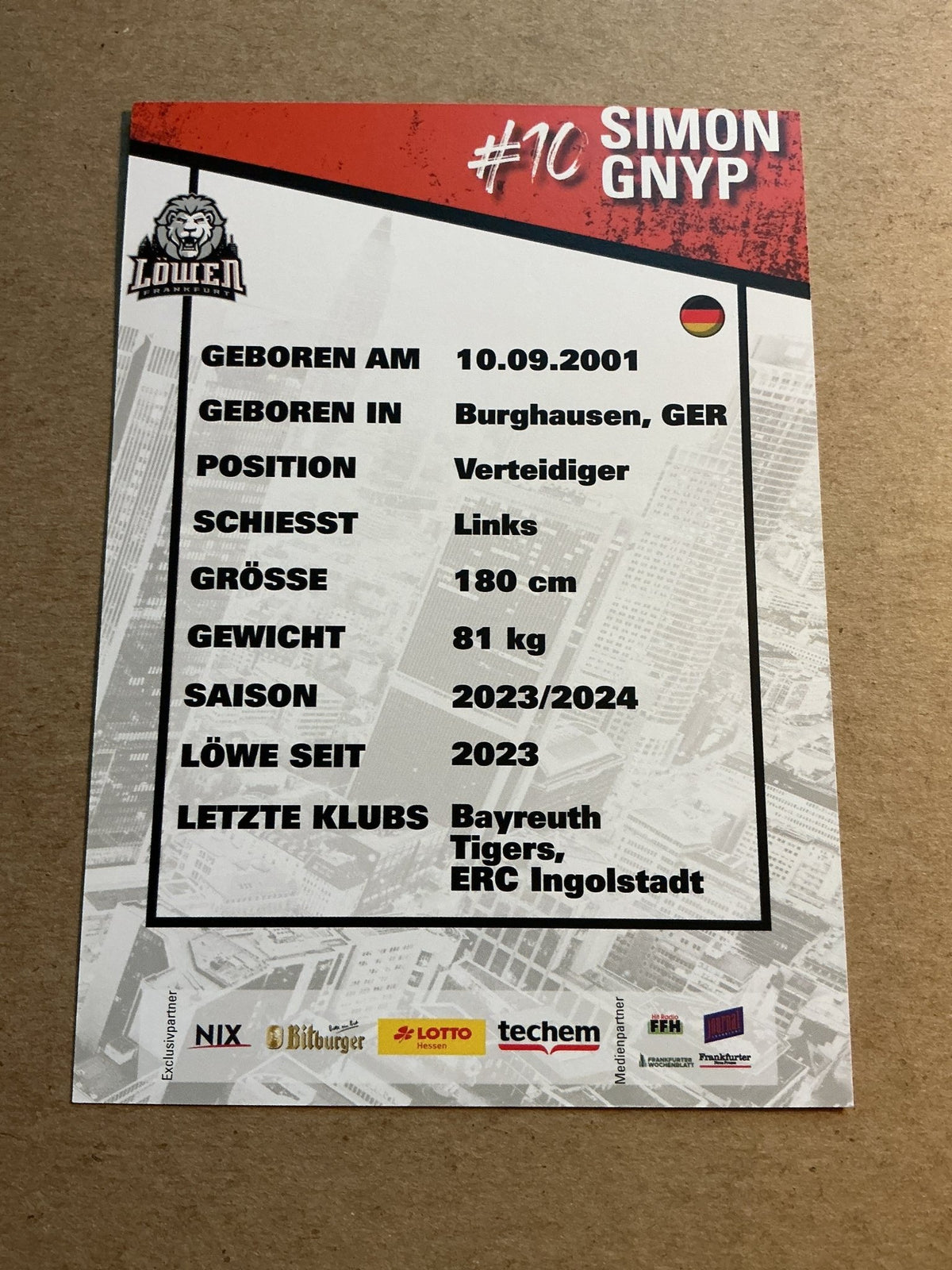 Simon Gnyp, Germany 🇩🇪 Löwen Frankfurt 2023/24 hand signed - Autographs-World