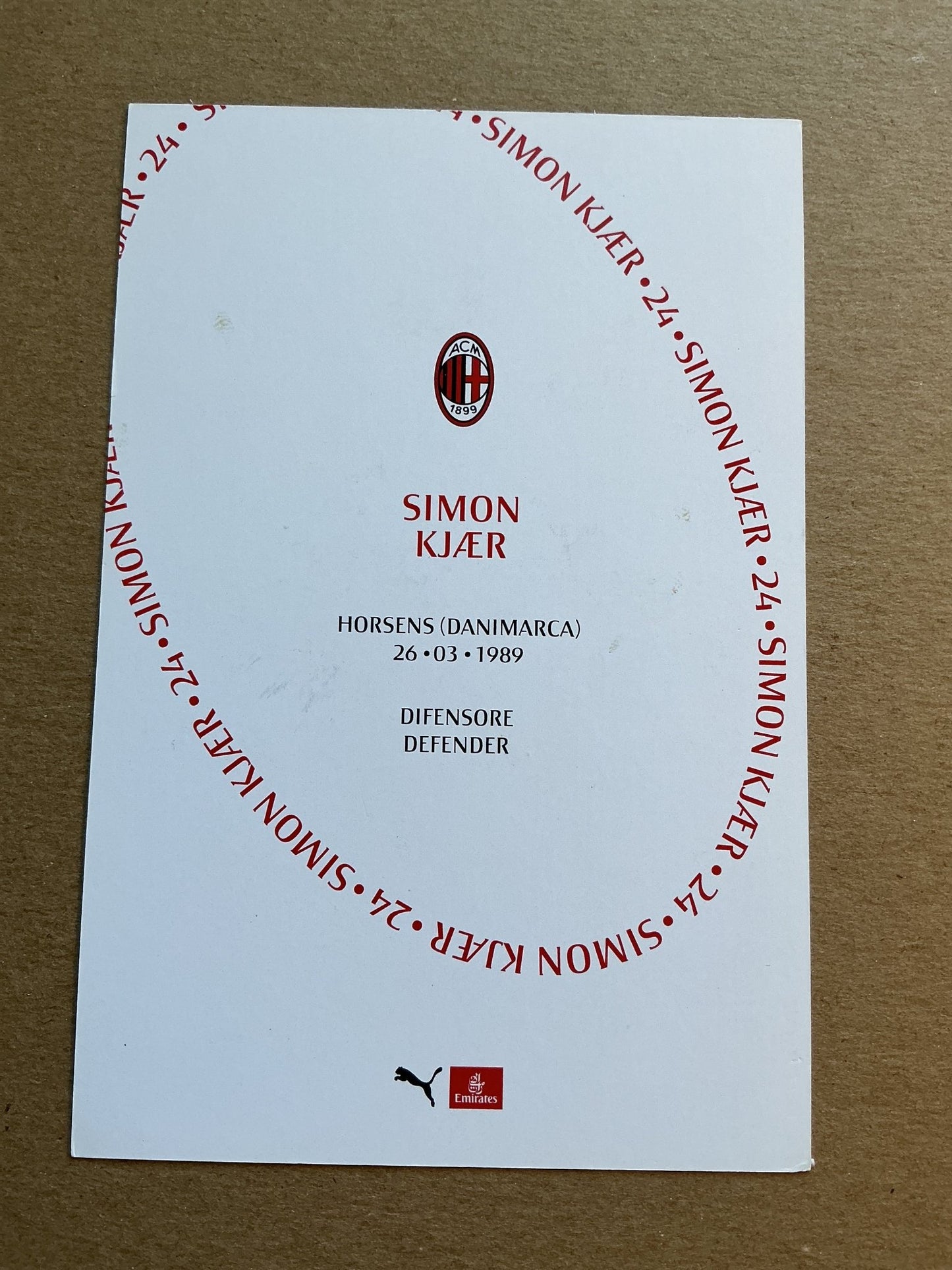Simon Kjær, Denmark 🇩🇰 AC Milan 2019/20 hand signed - Autographs-World