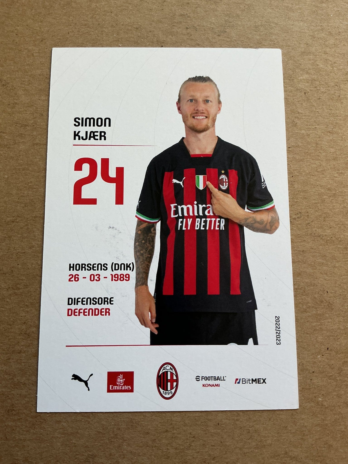 Simon Kjær, Denmark 🇩🇰 AC Milan 2022/23 hand signed - Autographs-World