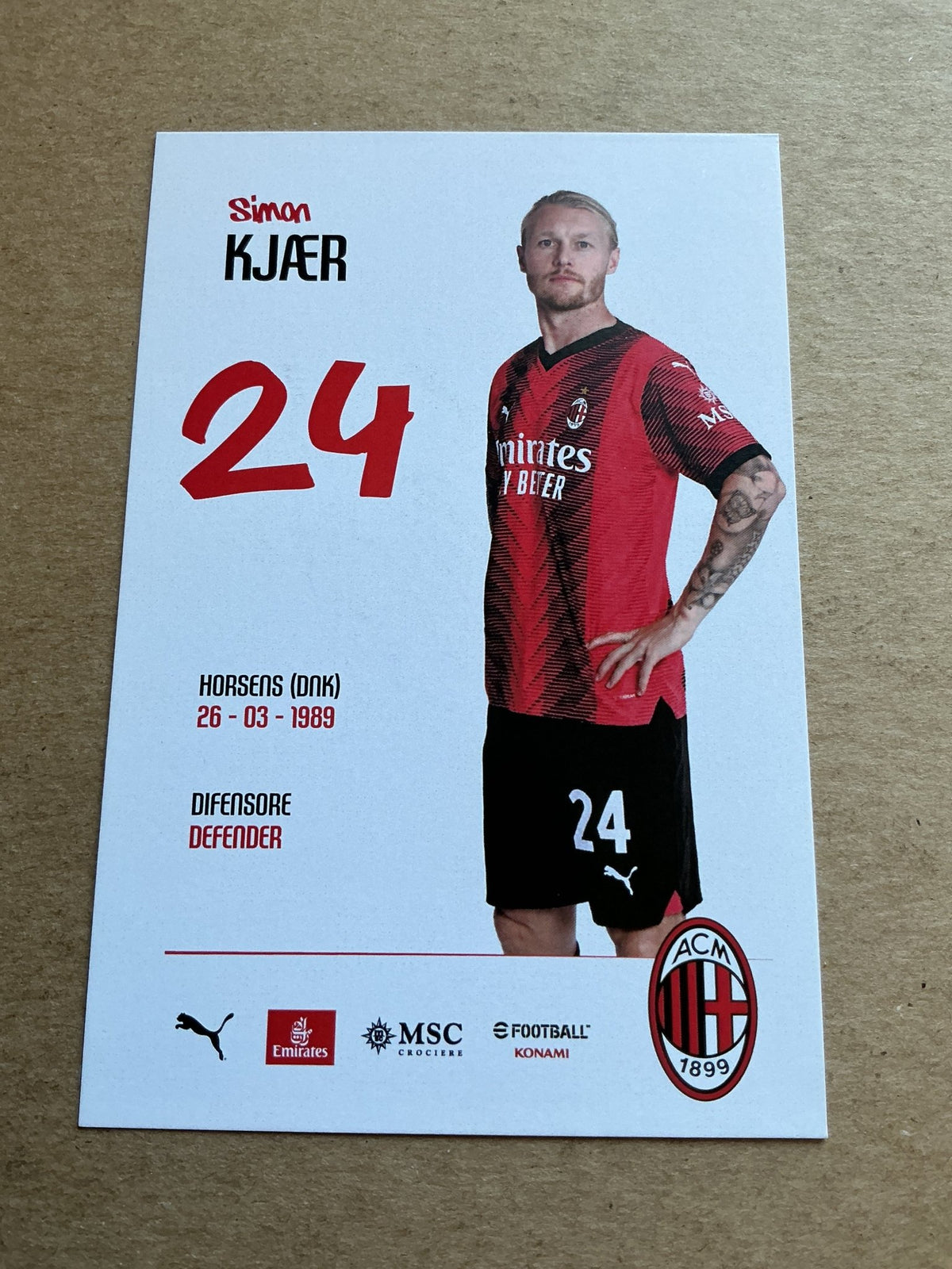 Simon Kjær, Denmark 🇩🇰 AC Milan 2023/24 hand signed - Autographs-World
