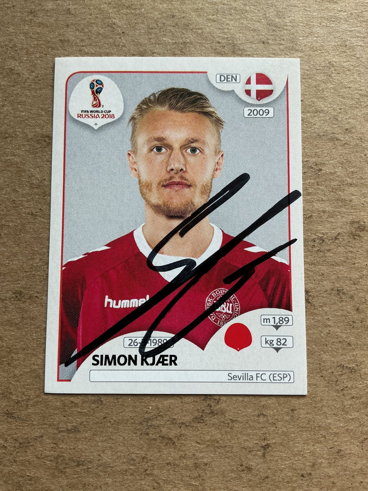 Simon Kjær, Denmark 🇩🇰 FIFA World Cup 2018 Panini hand signed - Autographs-World