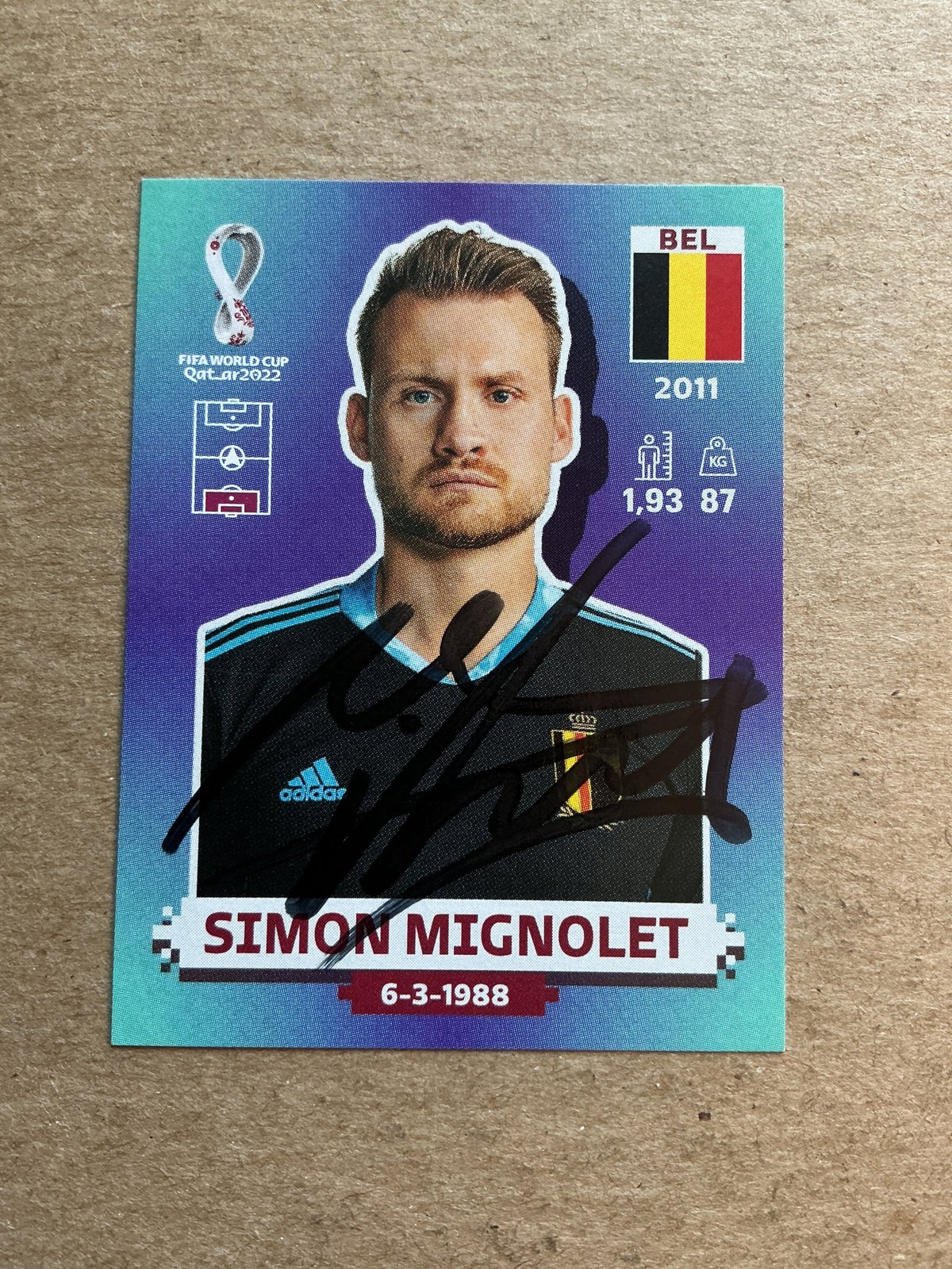 Simon Mignloet, Belgium 🇧🇪 FIFA World Cup 2022 Panini hand signed - Autographs-World
