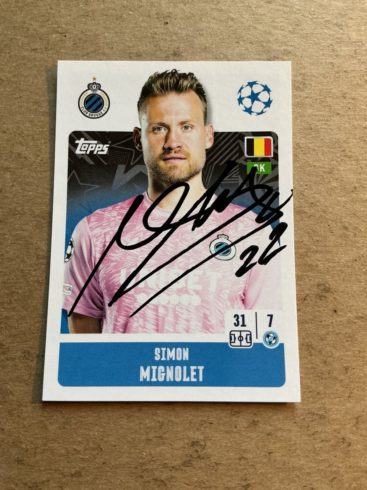 Simon Mignolet, Belgium 🇧🇪 Club Brugge 2024/25 Topps hand signed - Autographs-World