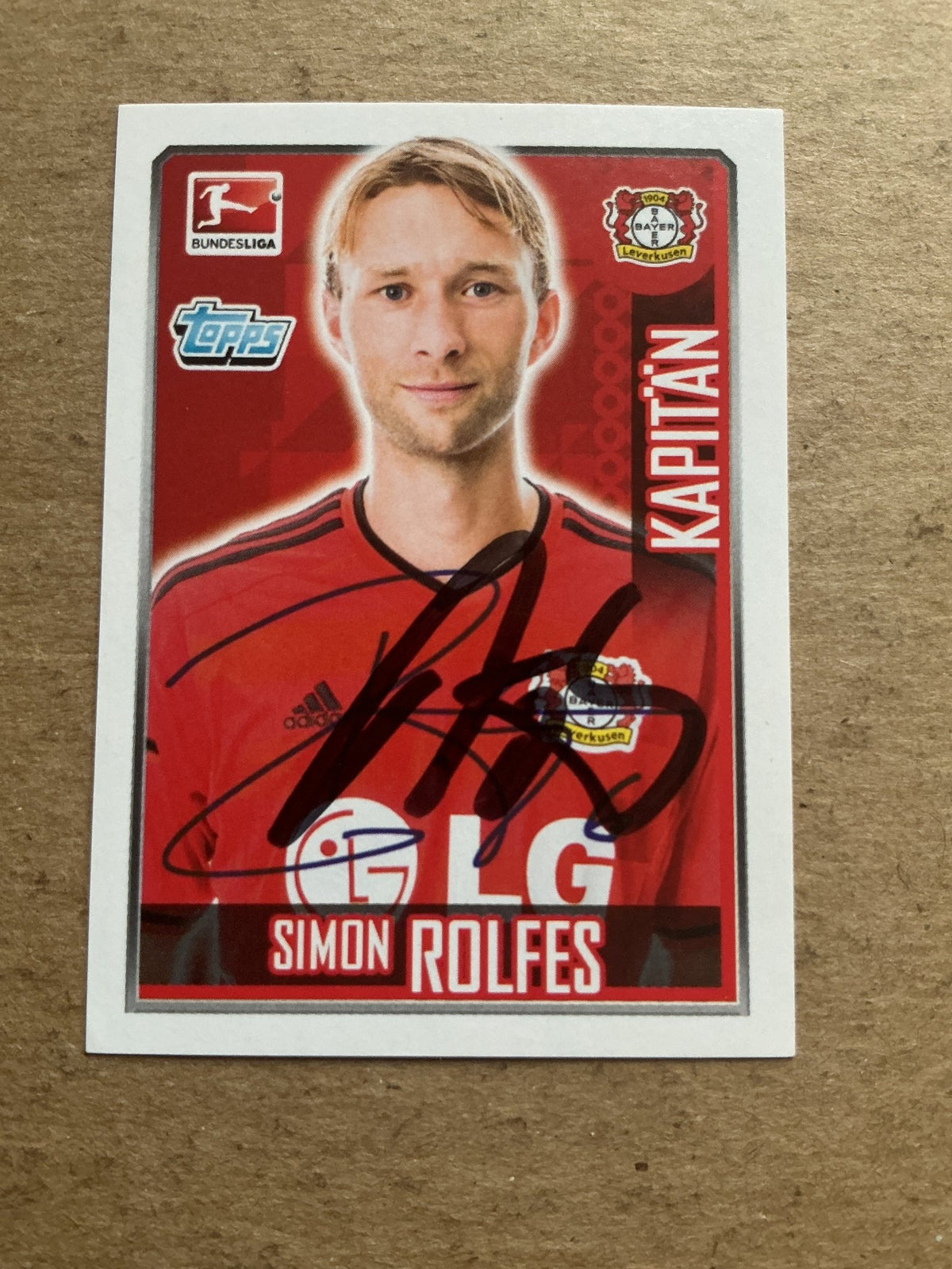 Simon Rolfes, Germany 🇩🇪 Bayer 04 Leverkusen 2014/15 Topps hand signed - Autographs-World