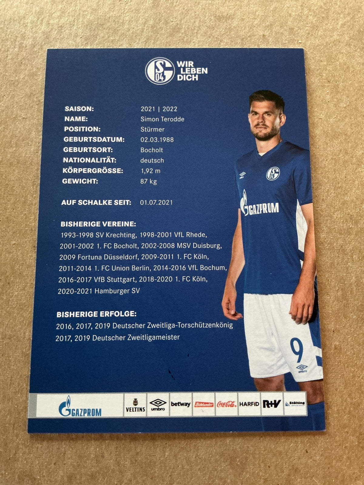 Simon Terodde, Germany 🇩🇪 FC Schalke 04 2021/22 hand signed - Autographs-World