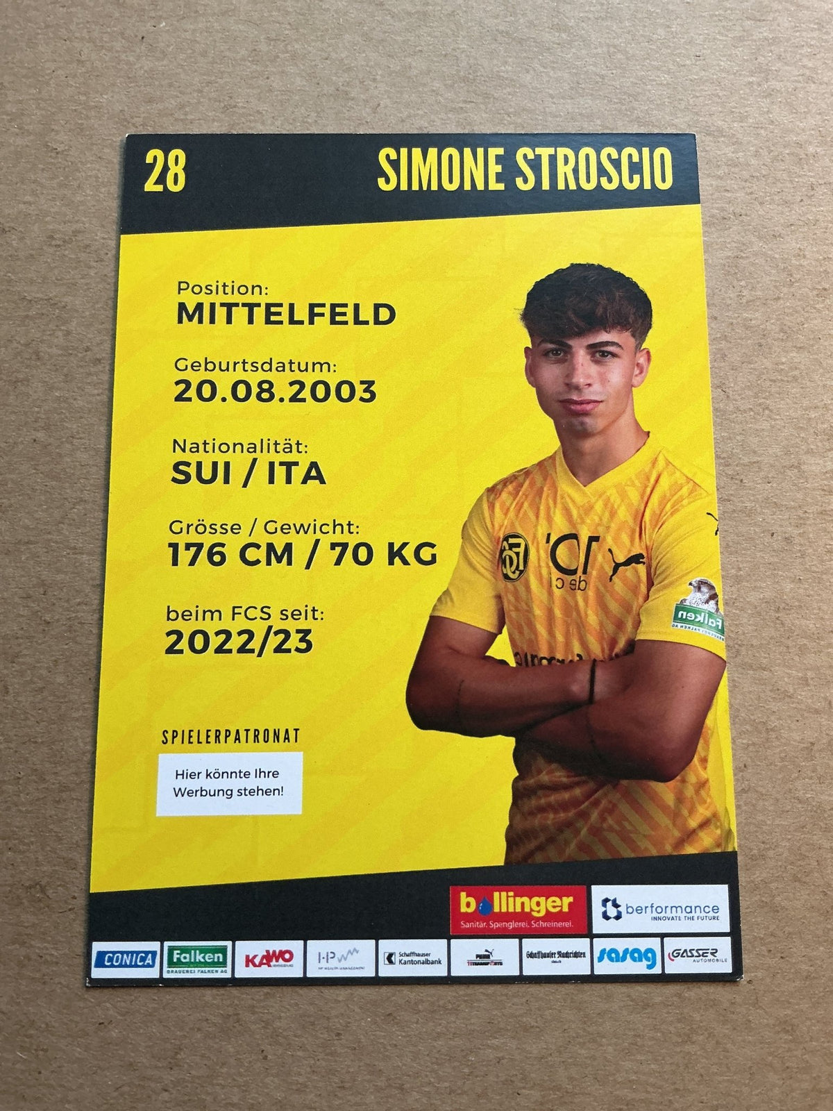 Simone Strosco, Switzerland 🇨🇭 FC Schaffhausen 2023/24 hand signed - Autographs-World