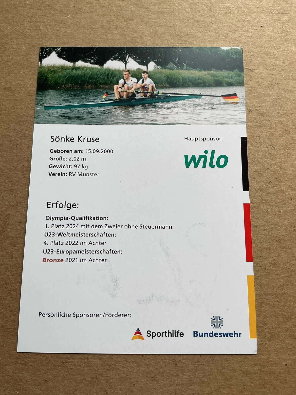 Sönke Kruse, Germany 🇩🇪 Rowing Summer Olympics 2024 hand signed - Autographs-World