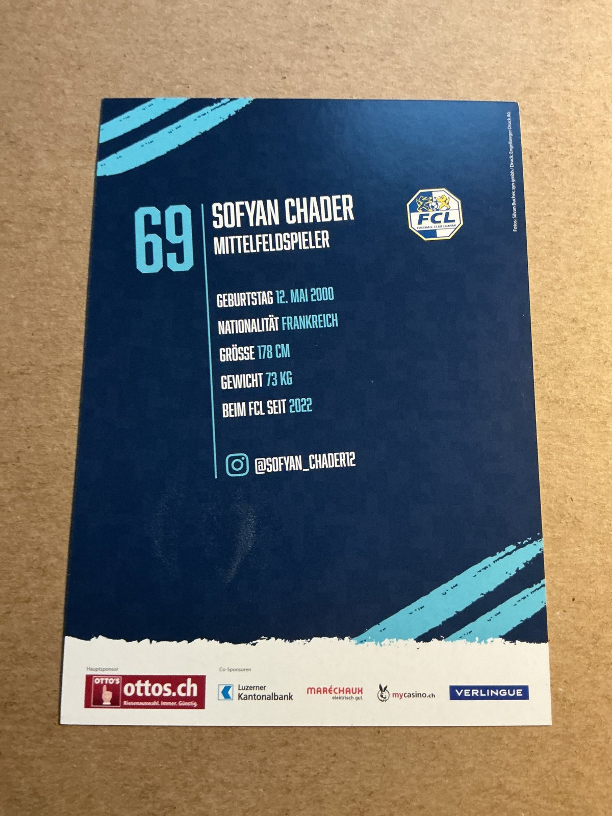 Sofyan Chader, France 🇫🇷 FC Luzern 2022/23 hand signed - Autographs-World