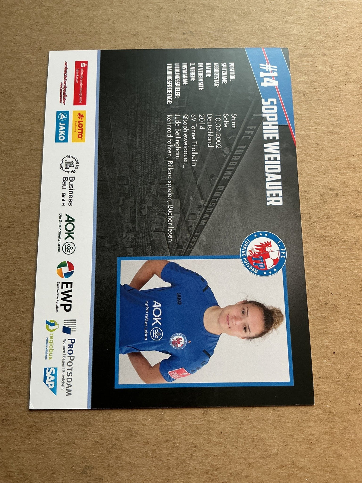 Sophie Weidauer, Germany 🇩🇪 Turbine Potsdam 2022/23 hand signed - Autographs-World