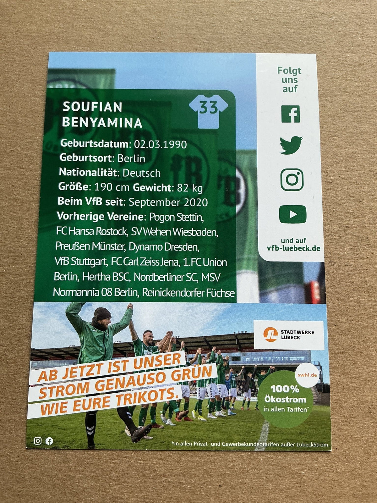 Soufian Benyamina, Germany 🇩🇪 VfB Lübeck 2020/21 hand signed - Autographs-World