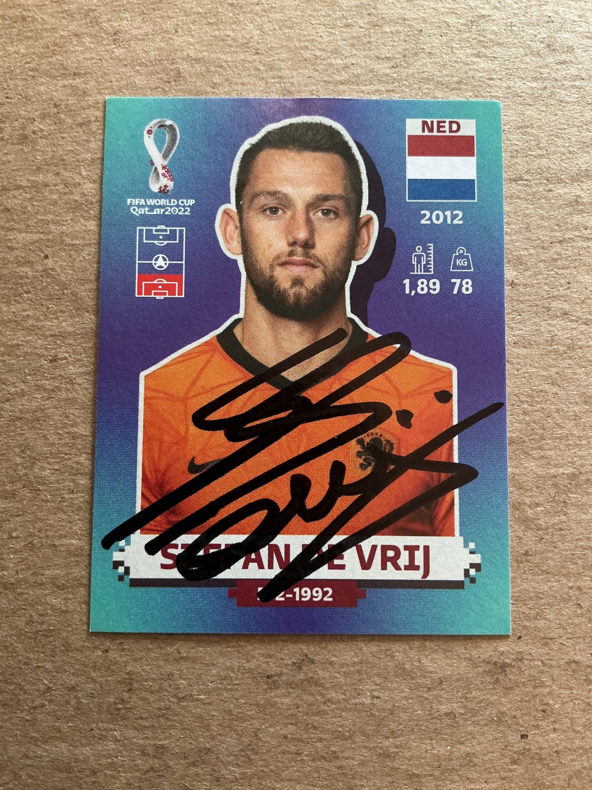 Stefan de Vrij, Netherlands 🇳🇱 FIFA World Cup 2022 Panini hand signed - Autographs-World