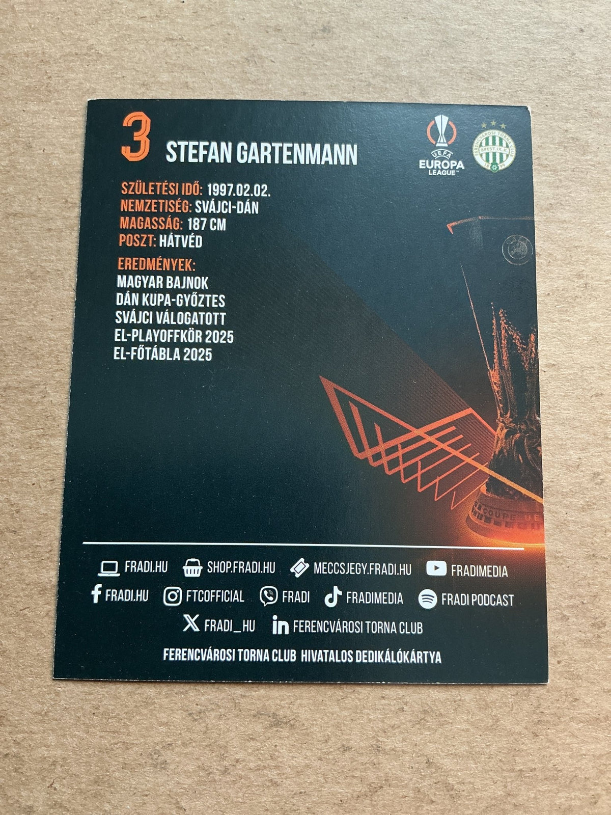 Stefan Gartenmann, Switzerland 🇨🇭 Ferencvaros 2025/26 hand signed - Autographs-World
