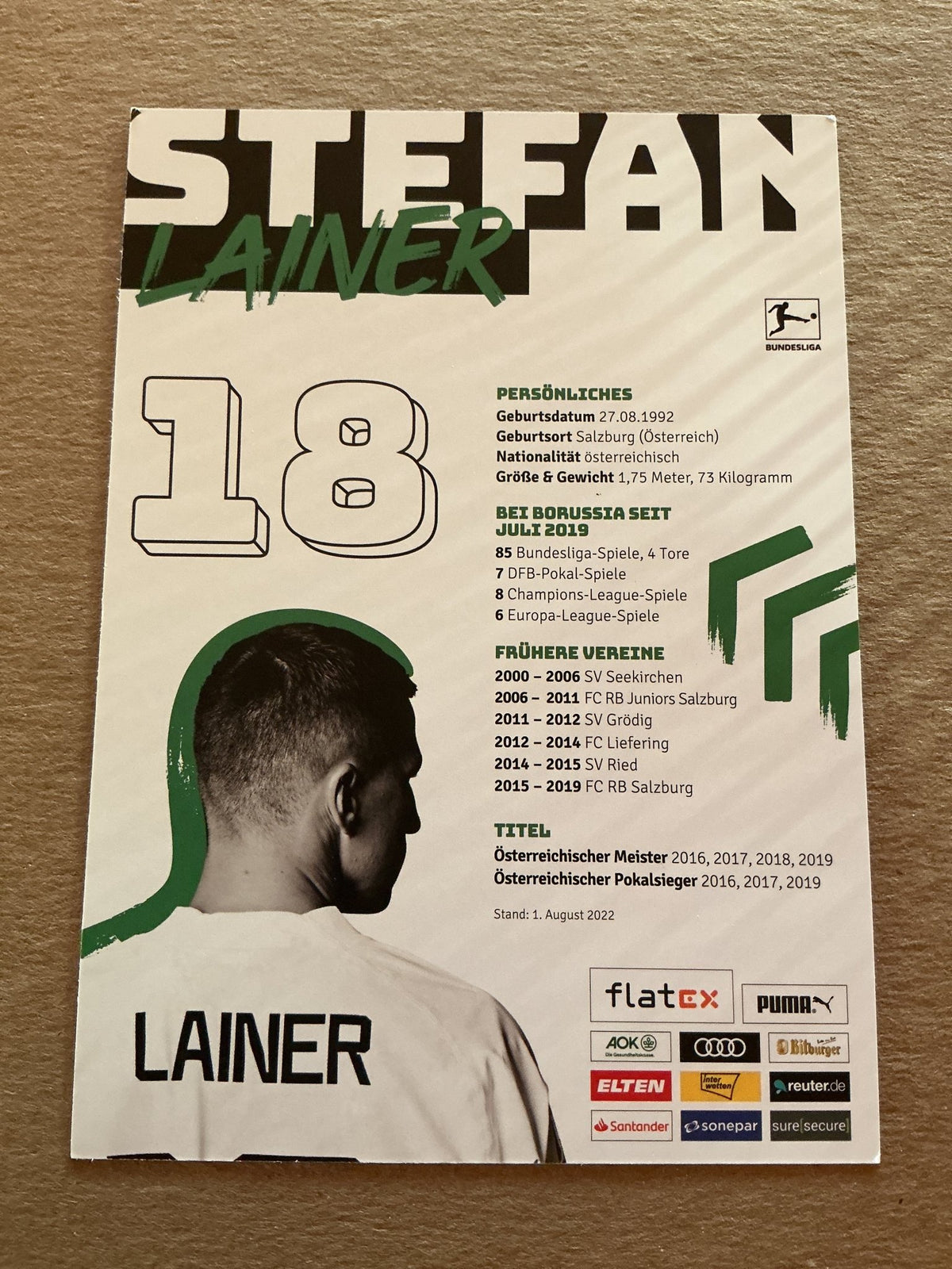 Stefan Lainer, Austria 🇦🇹 Borussia Mönchengladbach 2022/23 hand signed - Autographs-World