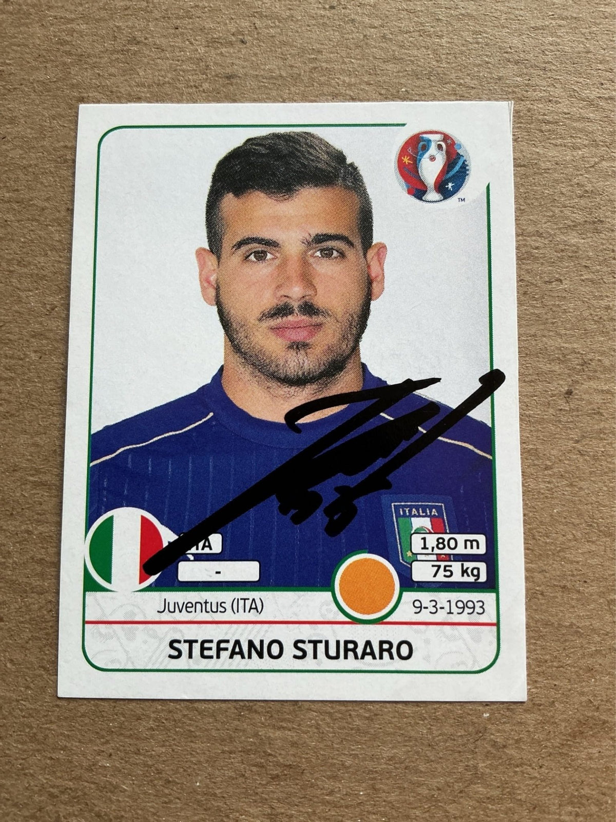 Stefano Sturaro, Italy 🇮🇹 UEFA Euro 2016 Panini hand signed - Autographs-World