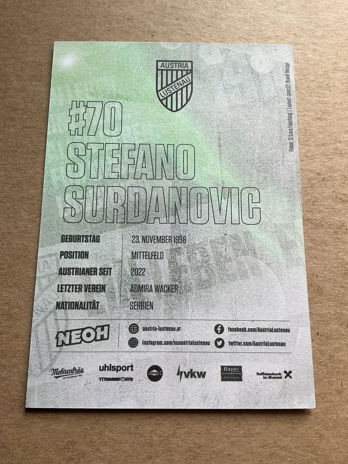 Stefano Surdanovic, Austria 🇦🇹 SC Austria Lustenau 2023/24 hand signed - Autographs-World