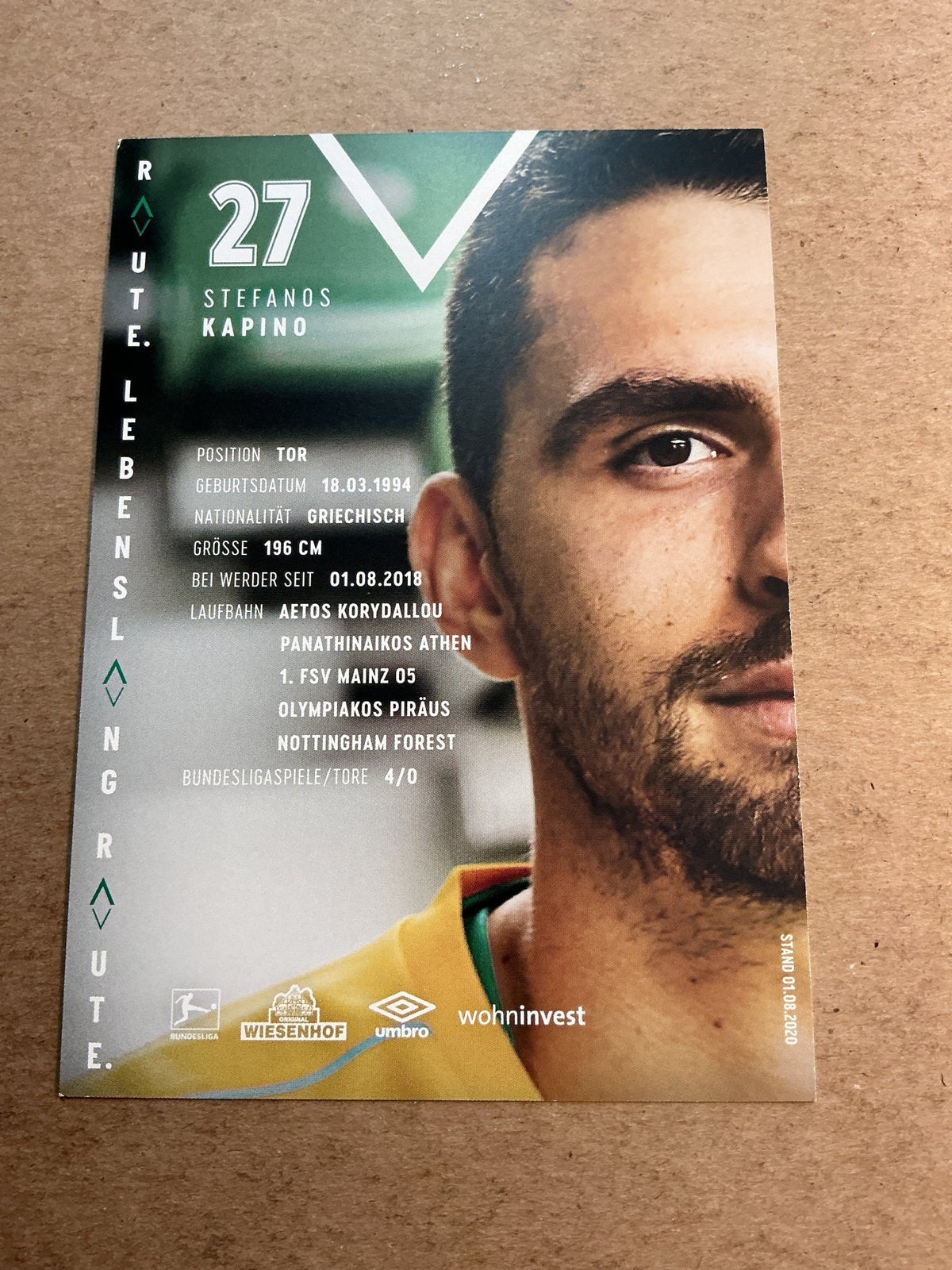 Stefanos Kapino, Greece 🇬🇷 SV Werder Bremen 2020/21 hand signed - Autographs-World