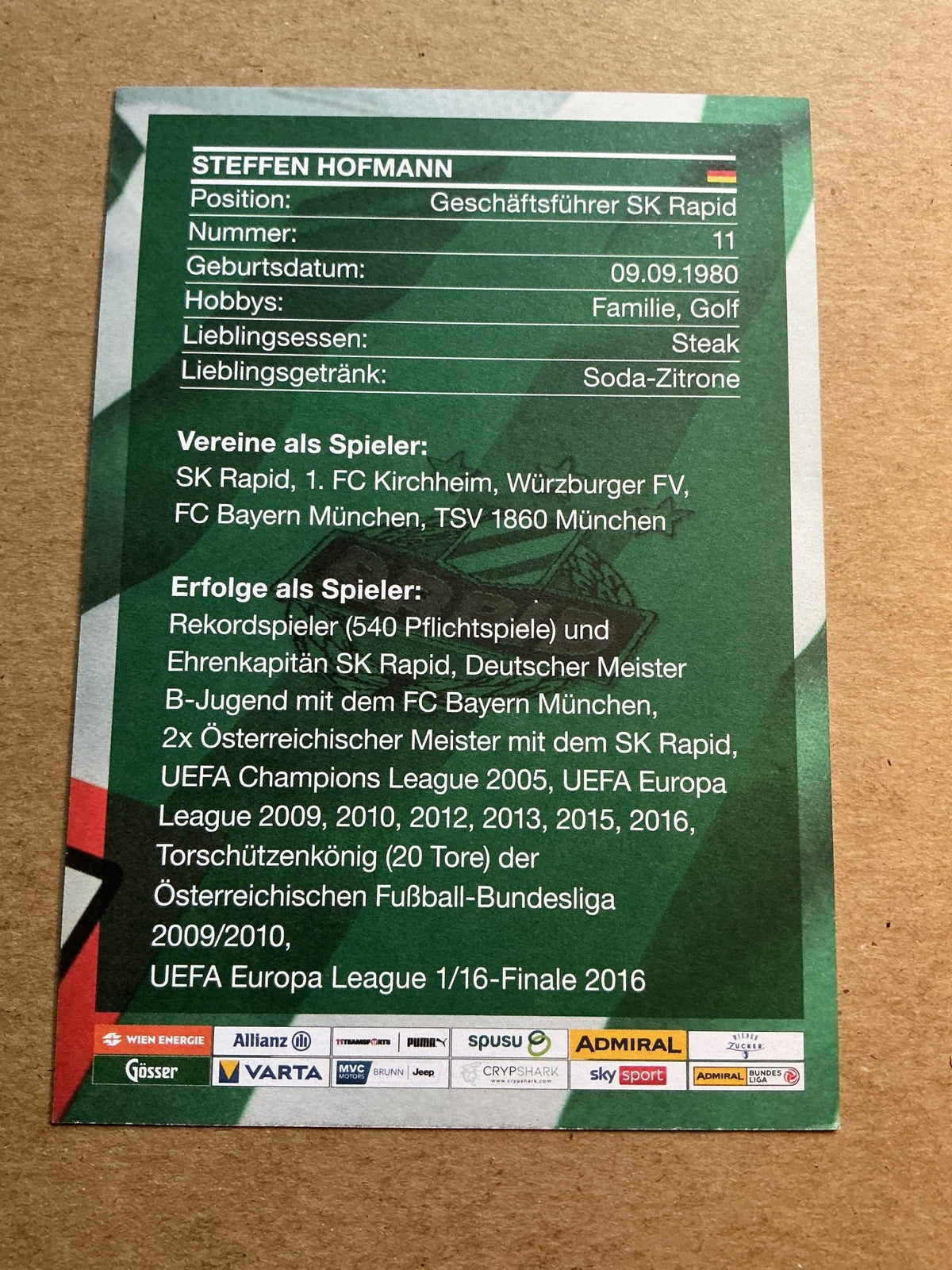 Steffen Hofmann, Germany 🇩🇪 Rapid Wien 2022/23 hand signed - Autographs-World