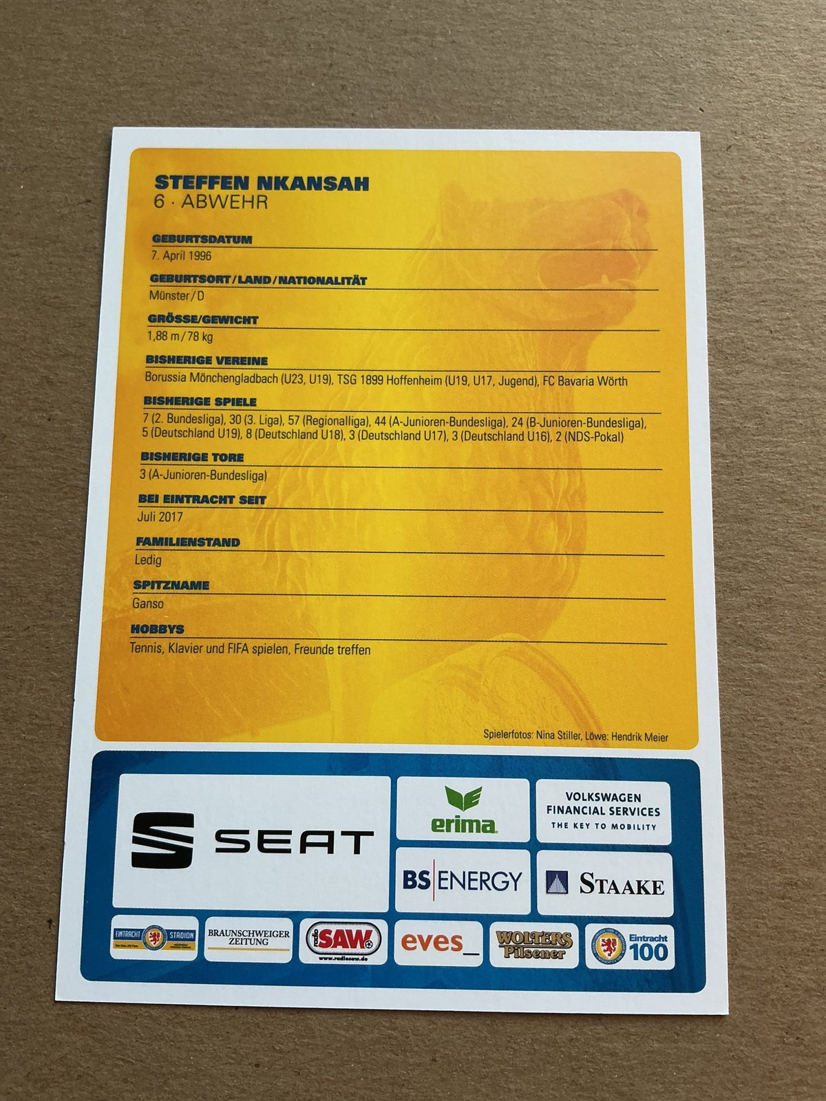 Steffen Nkansah, Germany 🇩🇪 Eintracht Braunschweig 2019/20 hand signed - Autographs-World