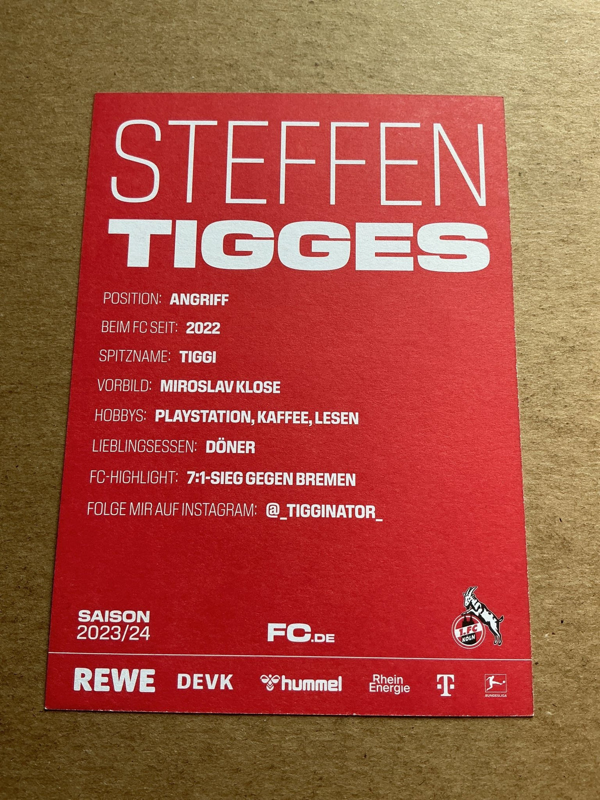 Steffen Tigges, Germany 🇩🇪 1.FC Köln 2023/24 hand signed - Autographs-World