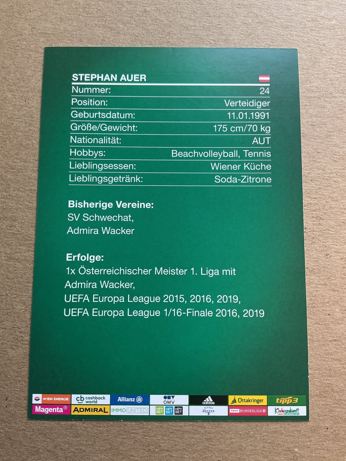 Stephan Auer, Austria 🇦🇹 Rapid Wien 2019/20 hand signed - Autographs-World