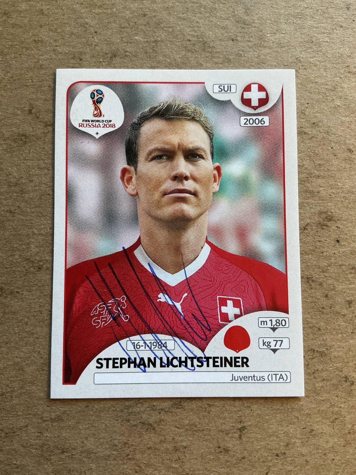 Stephan Lichtsteiner, Switzerland 🇨🇭 FIFA World Cup 2018 Panini hand signed - Autographs-World