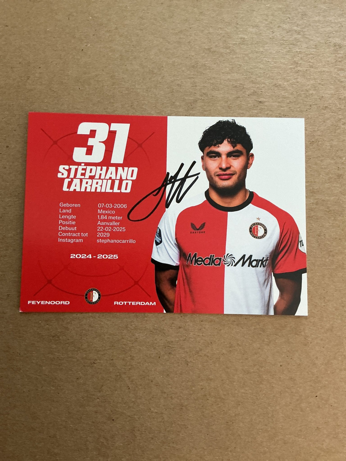 Stephano Carrillo, Mexico 🇲🇽 Feyenoord Rotterdam 2024/25 hand signed - Autographs-World