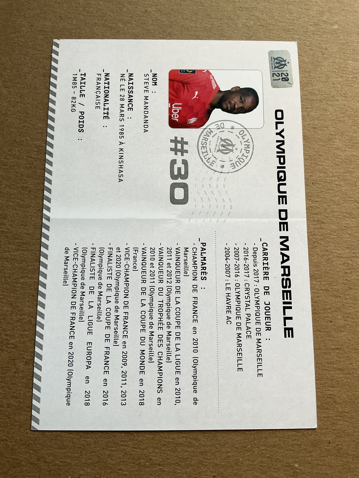 Steve Mandanda, France 🇫🇷 Olympique Marseille 2020/21 hand signed - Autographs-World