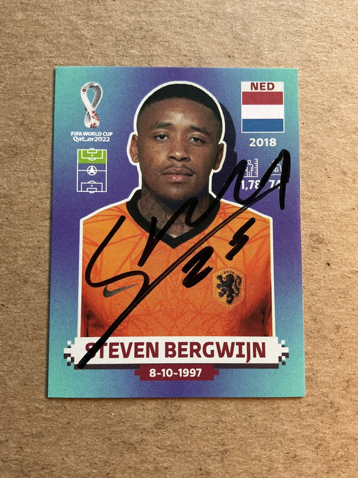 Steven Bergwijn, Netherlands 🇳🇱 FIFA World Cup 2022 Panini hand signed - Autographs-World