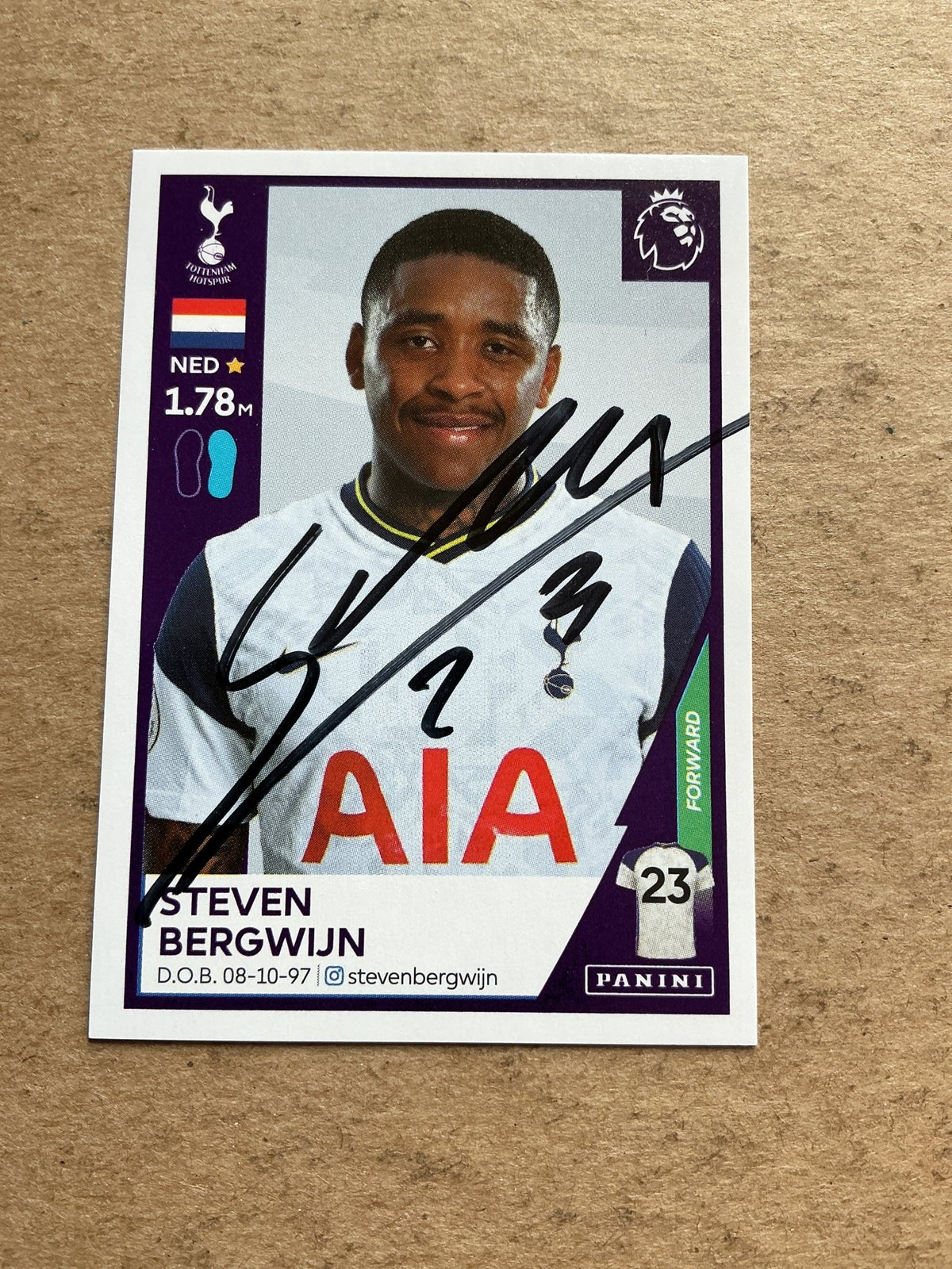 Steven Bergwijn, Netherlands 🇳🇱 Tottenham Hotspur 2021 Panini hand signed - Autographs-World
