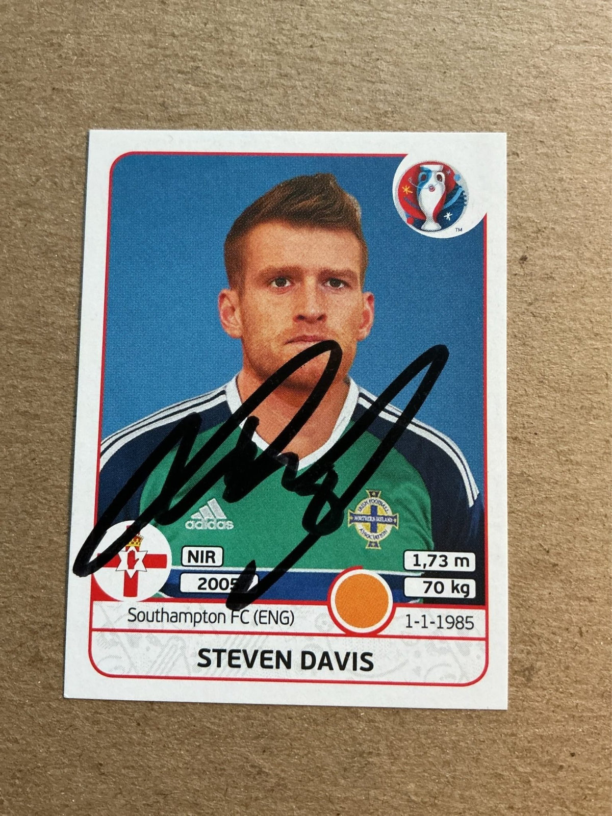 Steven Davis, Northern Ireland, UEFA Euro 2016 Panini hand signed - Autographs-World