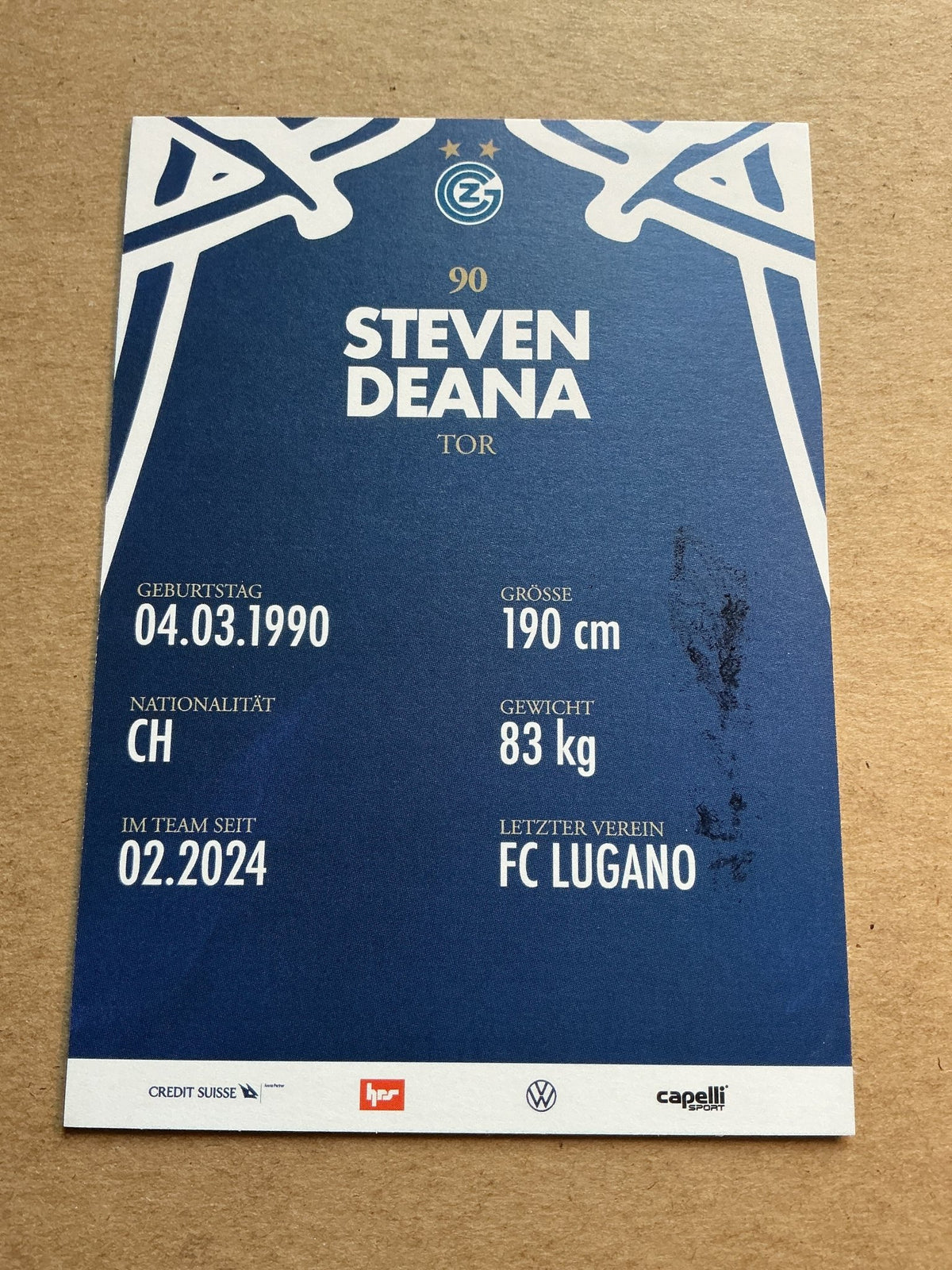 Steven Deana, Switzerland 🇨🇭 Grasshopper Club Zürich 2023/24 hand signed - Autographs-World