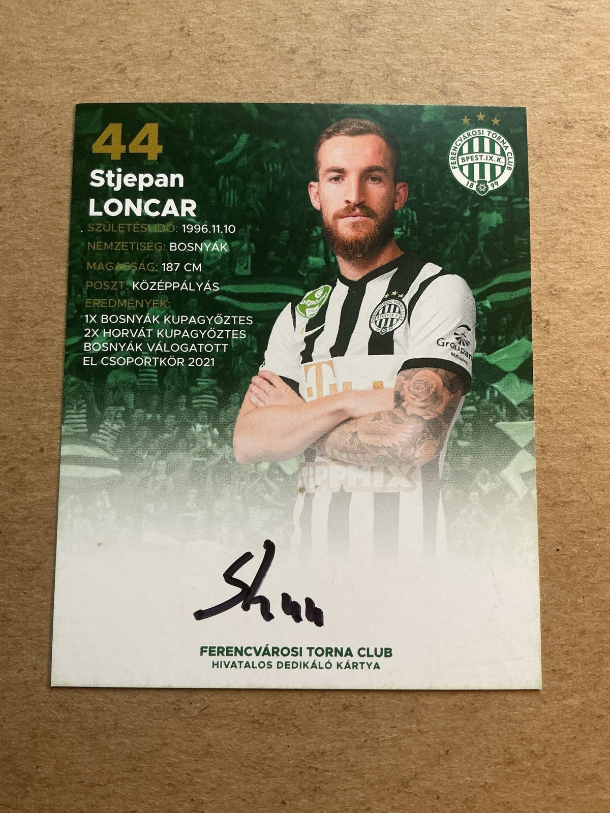 Stjepan Lončar, Bosnia 🇧🇦 Ferencvaros TC 2021/22 hand signed - Autographs-World