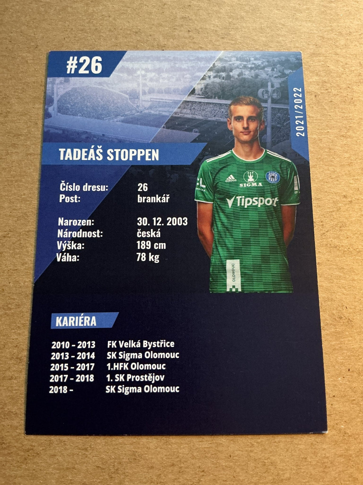 Tadeáš Stoppen, Czech Republic 🇨🇿 SK Sigma Olomouc 2021/22 hand signed - Autographs-World