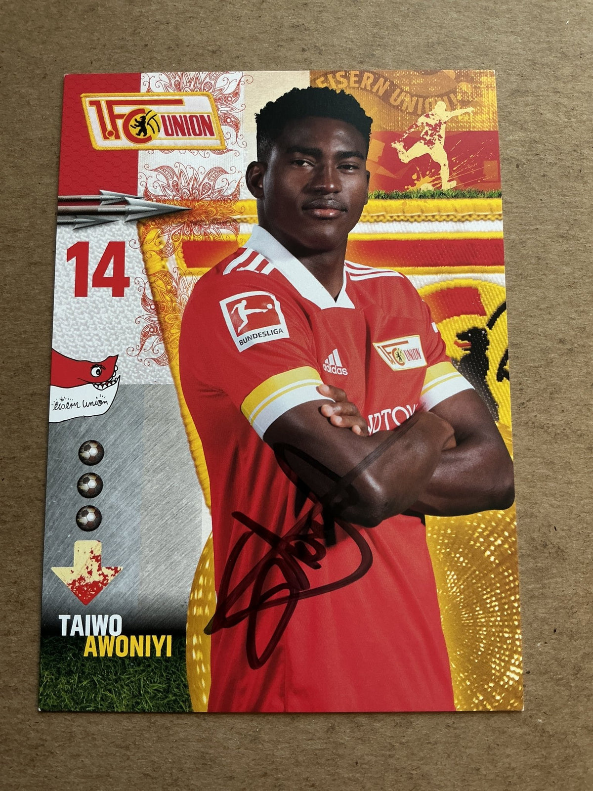 Taiwo Awoniyi, Nigeria 🇳🇬 1.FC Union Berlin 2020/21 hand signed - Autographs-World