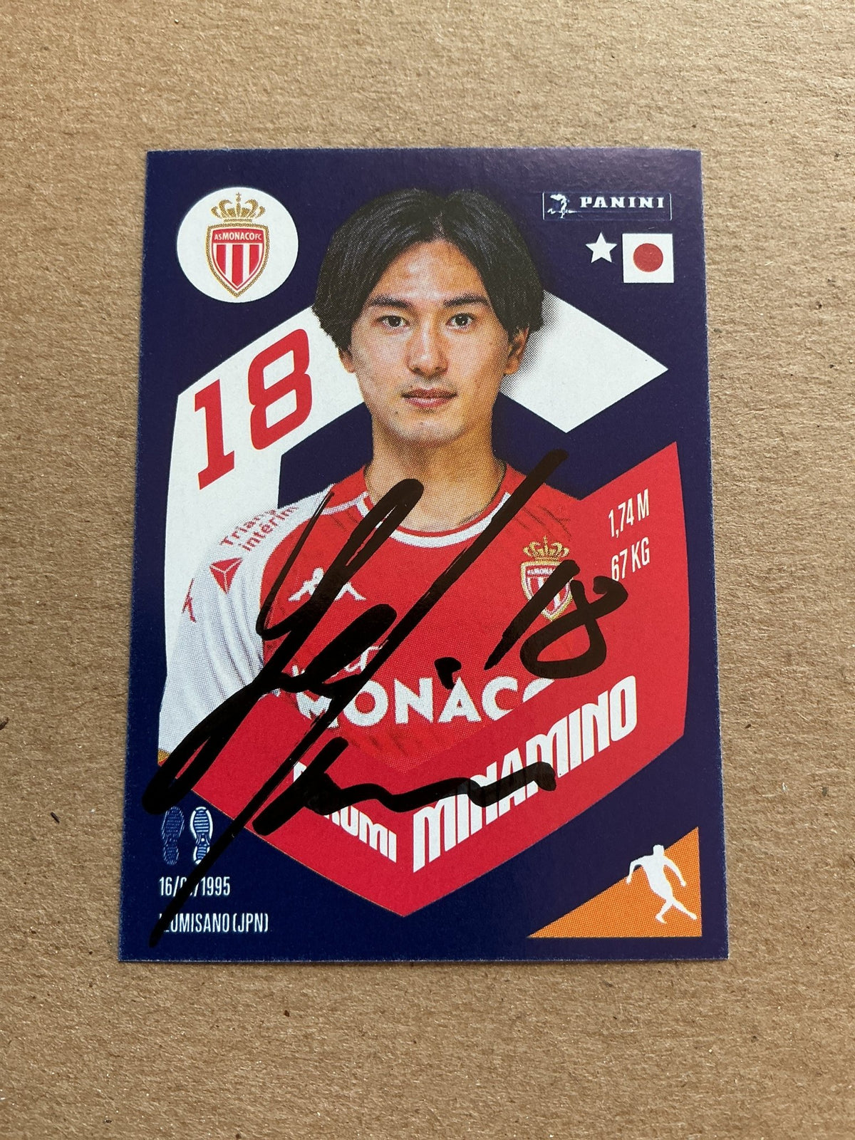 Takumi Minamino, Japan 🇯🇵 AS Monaco 2024 Panini hand signed - Autographs-World