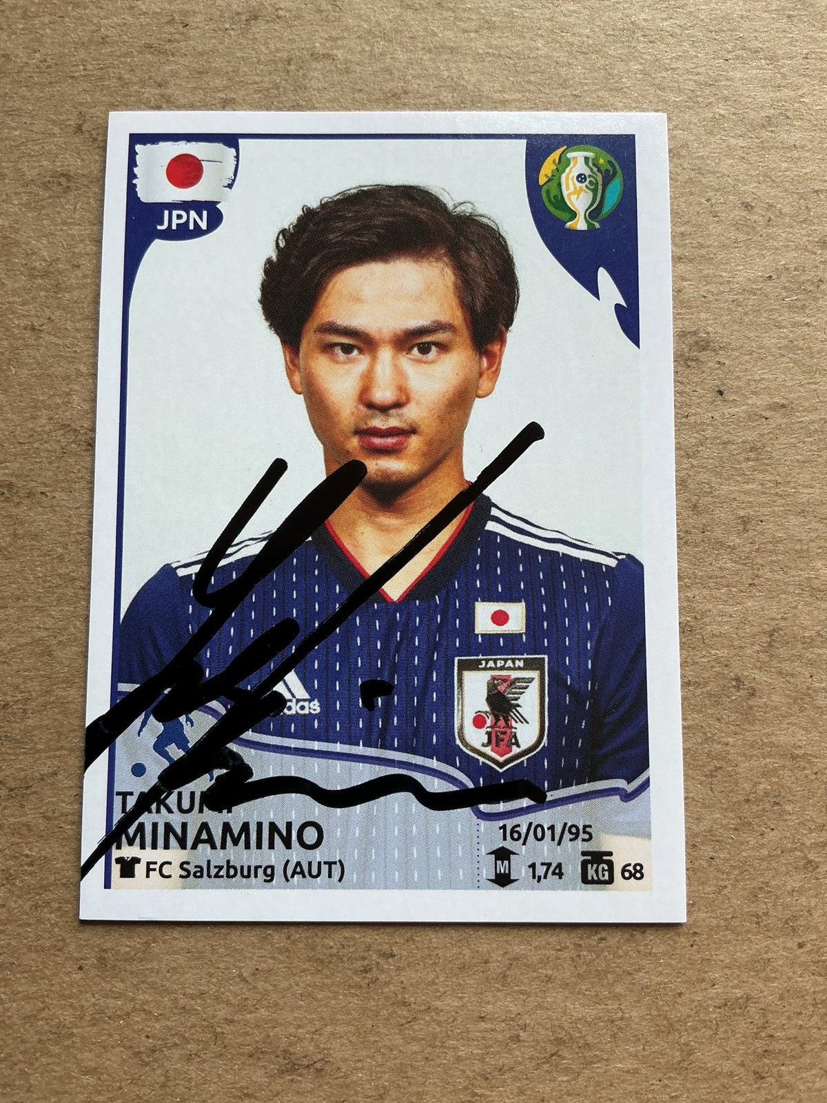 Takumi Minamino, Japan 🇯🇵 Copa America 2019 Panini hand signed - Autographs-World