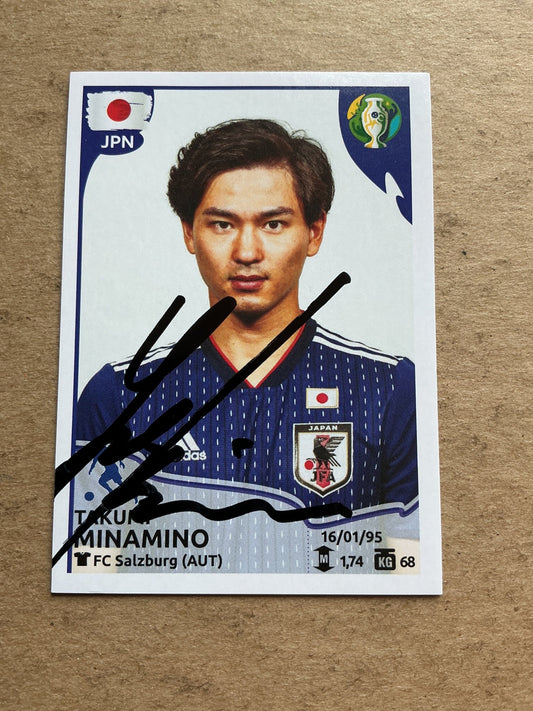 Takumi Minamino, Japan 🇯🇵 Copa America 2019 Panini hand signed - Autographs-World