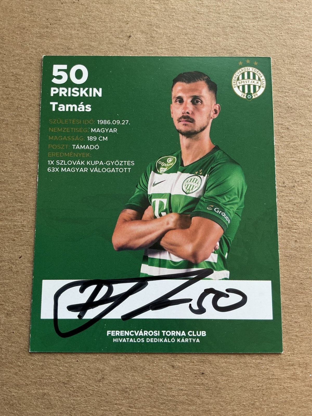 Tamás Priskin, Hungary 🇭🇺 Ferencvaros 2019/20 hand signed - Autographs-World