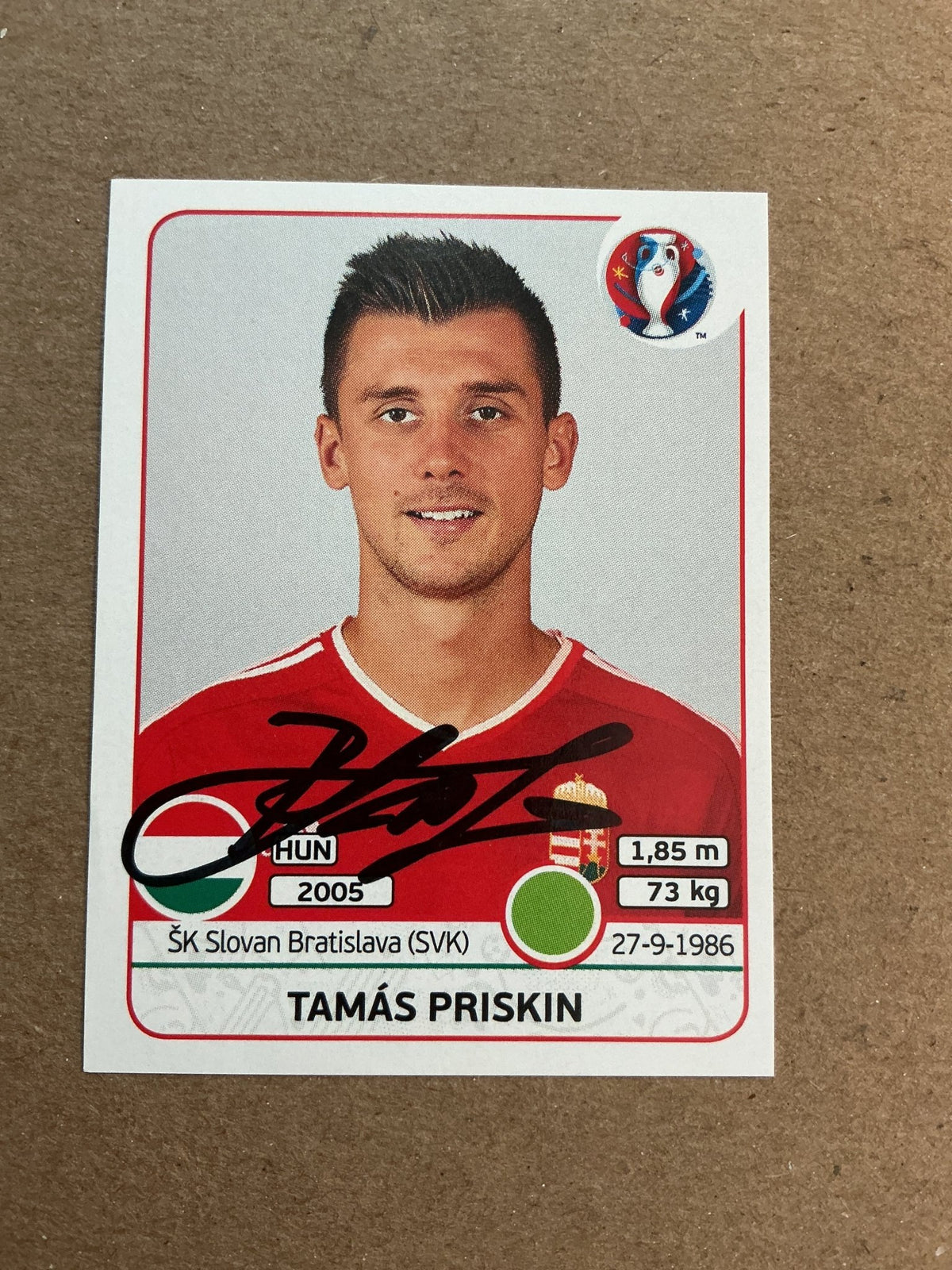 Tamás Priskin, Hungary 🇭🇺 UEFA Euro 2016 Panini hand signed - Autographs-World